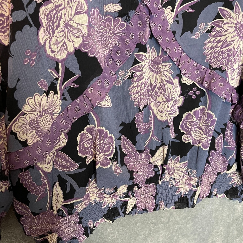 Cato Women Dark Floral Ruffle Relaxed Fit Long Sleeve Chiffon Top 22W Plus
